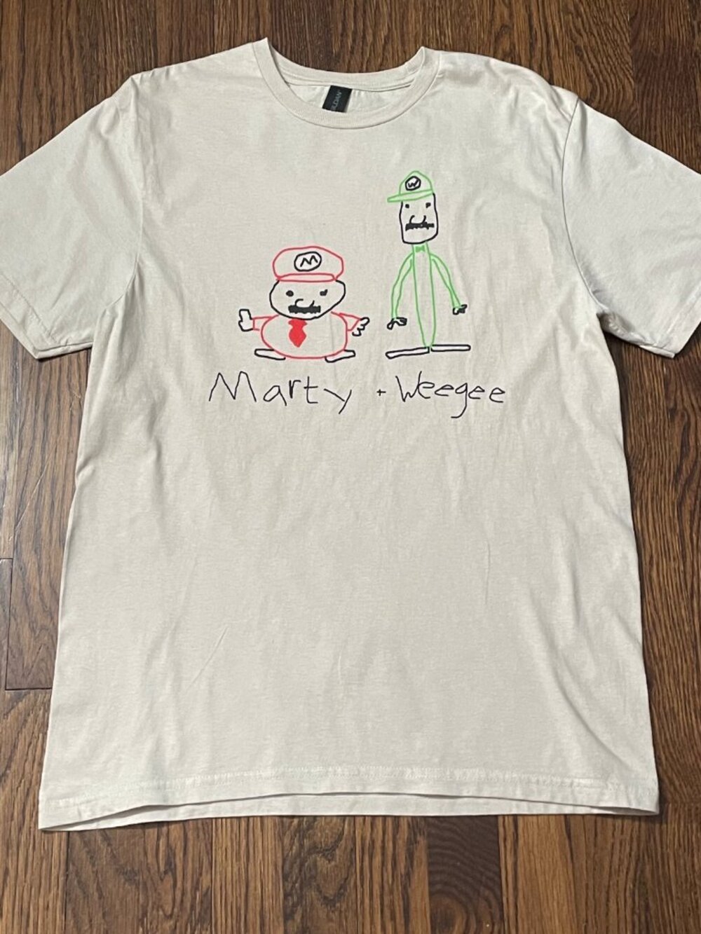 Custom Marty & Weegee Graphic T-Shirt – Men's Medium – Hand Drawn Character Art